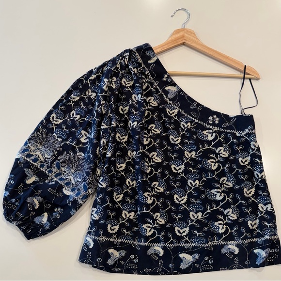 Ulla Johnson Tops - Ulla Johnson Floral Navy One Sleeve Off the Shoulder Top Medium